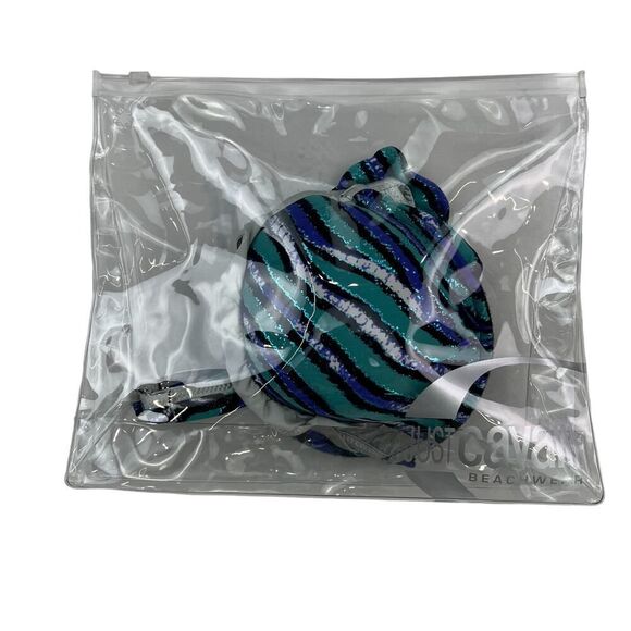New Just Cavalli Women XS Bikini Two Piece Swimsuit Blue Silver Striped Push-Up - Picture 13 of 15